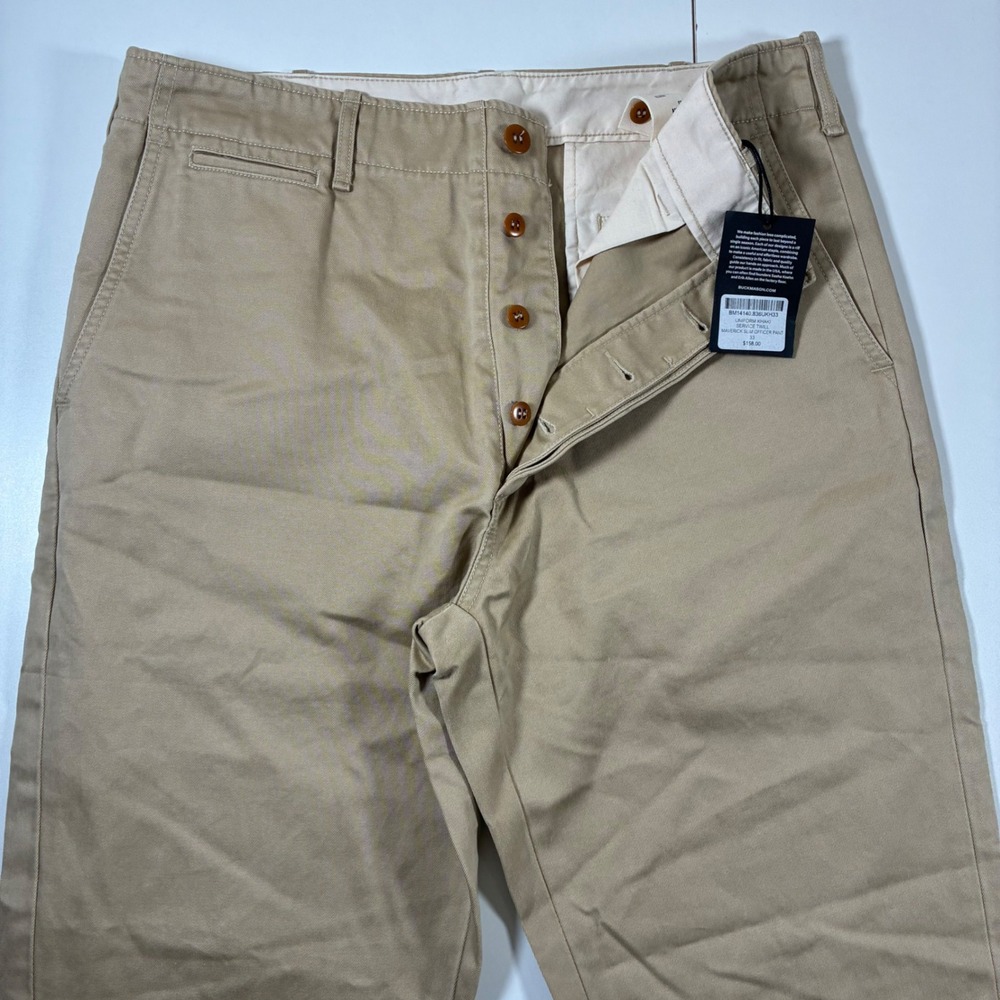 NEW Buck Mason Maverick Slim Officer Pant 33x32 Khaki Service Twill BM14140